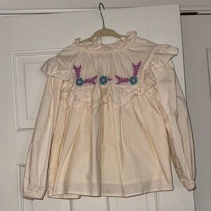 Bloom Cream Kids Blouse with Purple and Blue Embroidery
